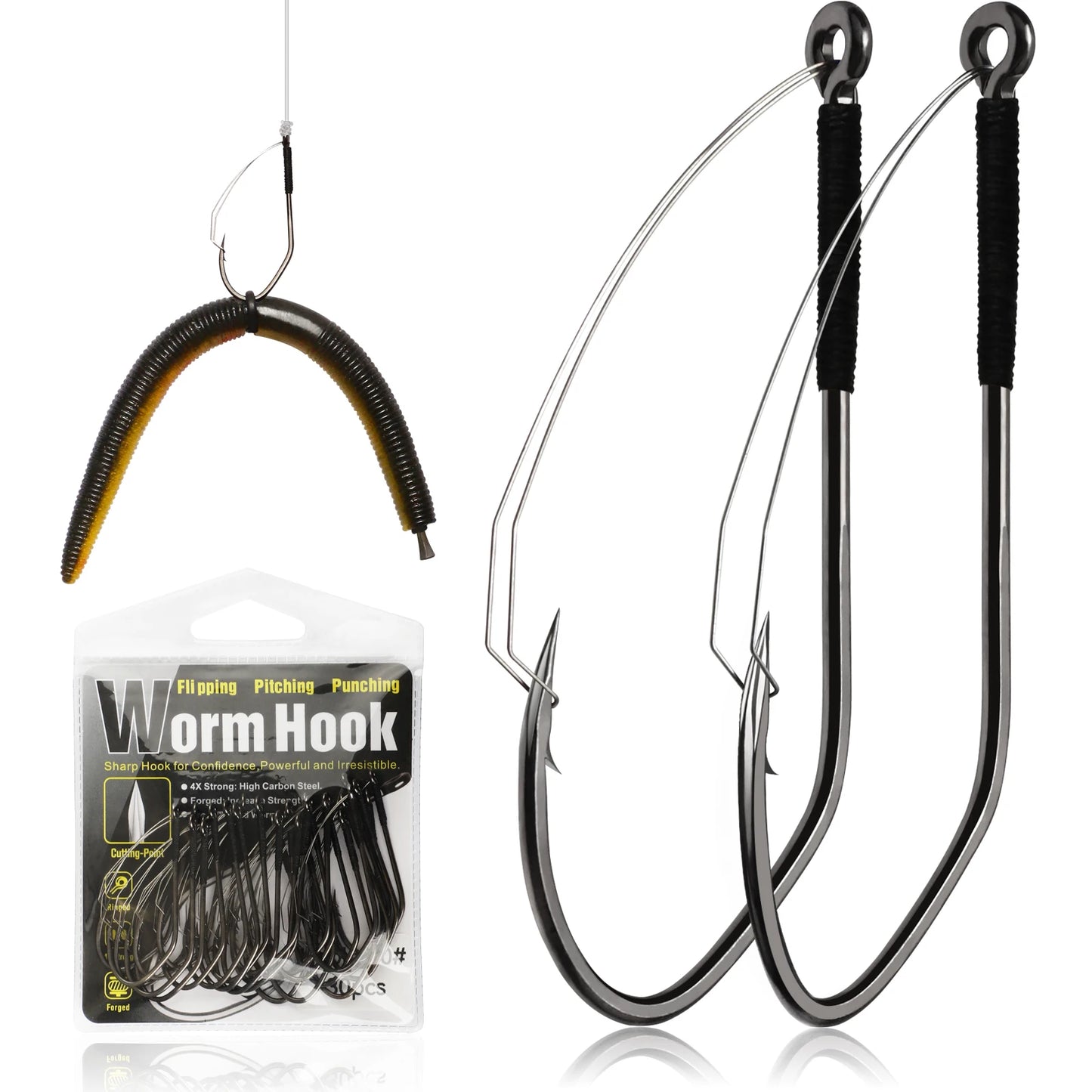 Dovesun Weedless Worm Hooks Wacky Rig Hooks Texas Rig Hooks 30PCS Professional V Bass Fishing Hooks for Freshwater Saltwater