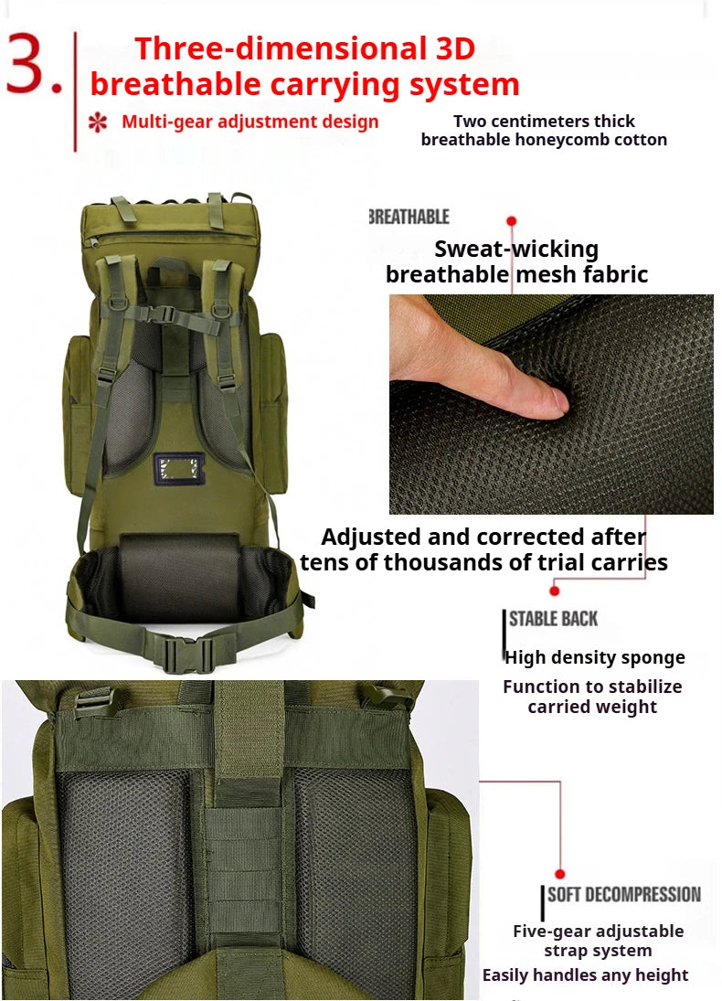 110L Large Capacity Outdoor Hiking Camping Backpack Sports Travel Backpack Frame Hiking Bag