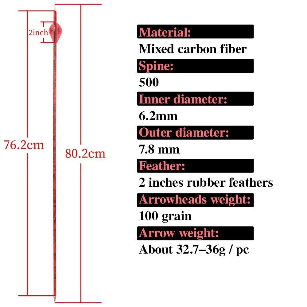12X 30" Archery Carbon Arrows SP500 Screw Arrowhead Vanes Shooting Hunting Recurve Compound Bow Hunting Target Practice