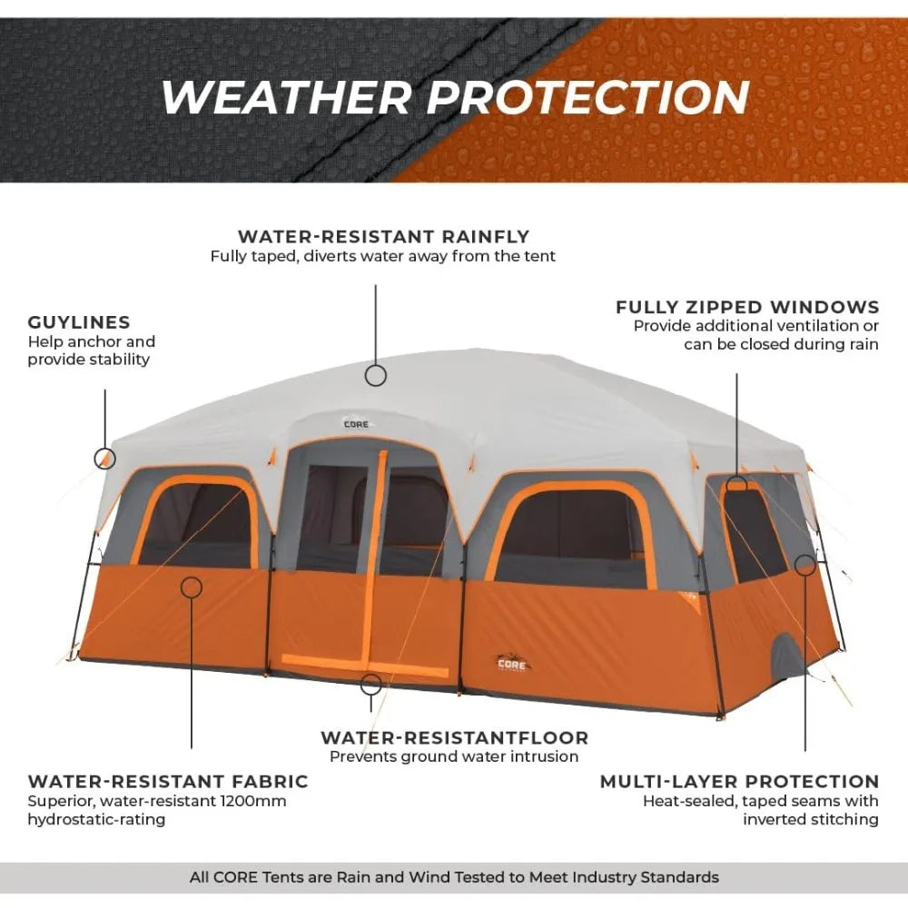 Tent for Family Camping | 10 Person / 11 Person / 12 Person Large Multi Room Cabin Tents for Car Camping & Outdoor Adventures