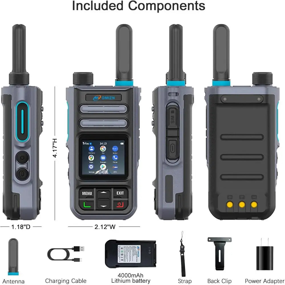 4G LTE Android Smart Walkie Talkie with Unlimited Range, Lifetime Free, Support Zello, WiFi, Bluetooth, GPS, IP65, Type-C, 2 Pac