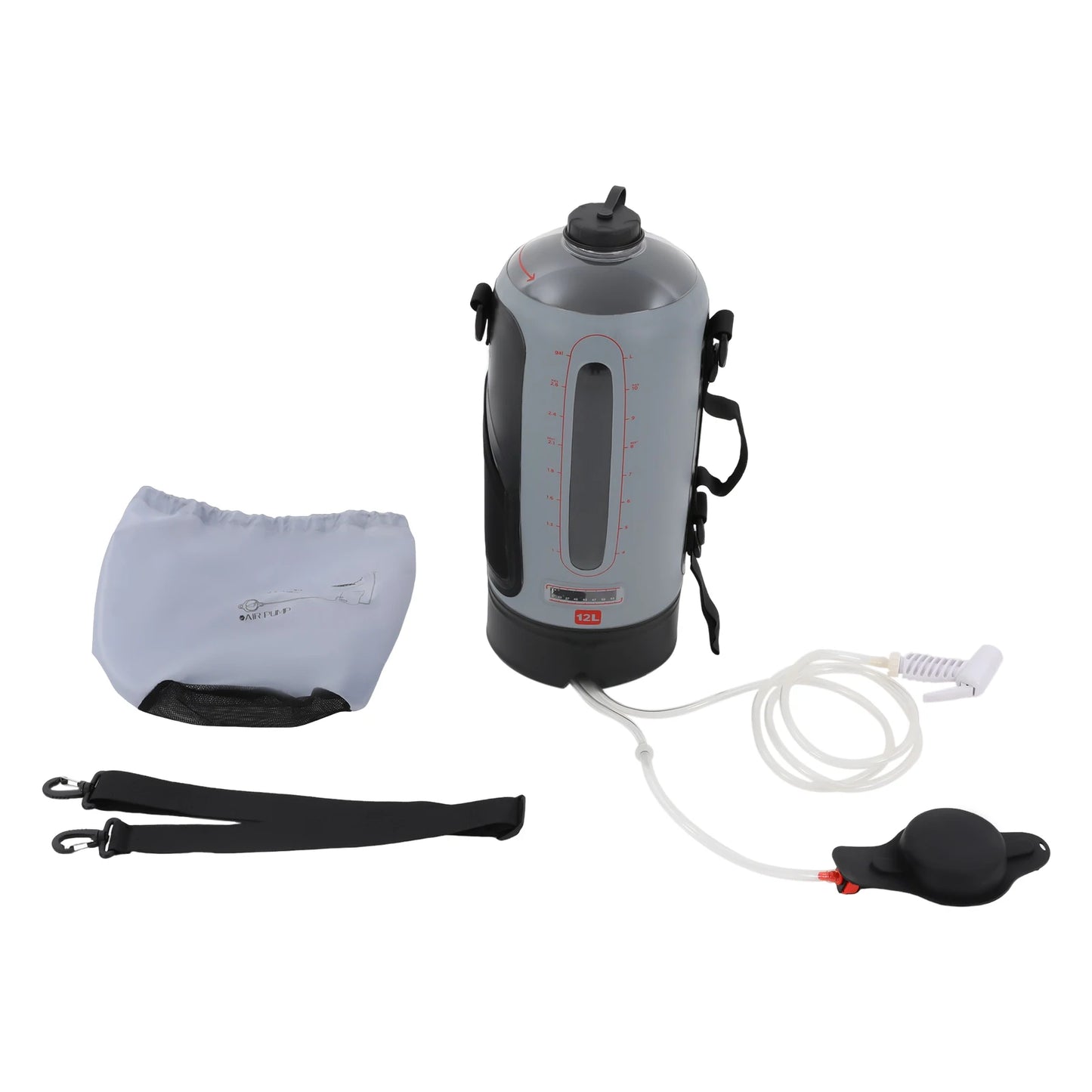 12L Camping Shower Solar Shower Garden Shower with Pump, Removable Hose Shower Bag for Hiking, Outdoor, Climbing, 3 Gallons