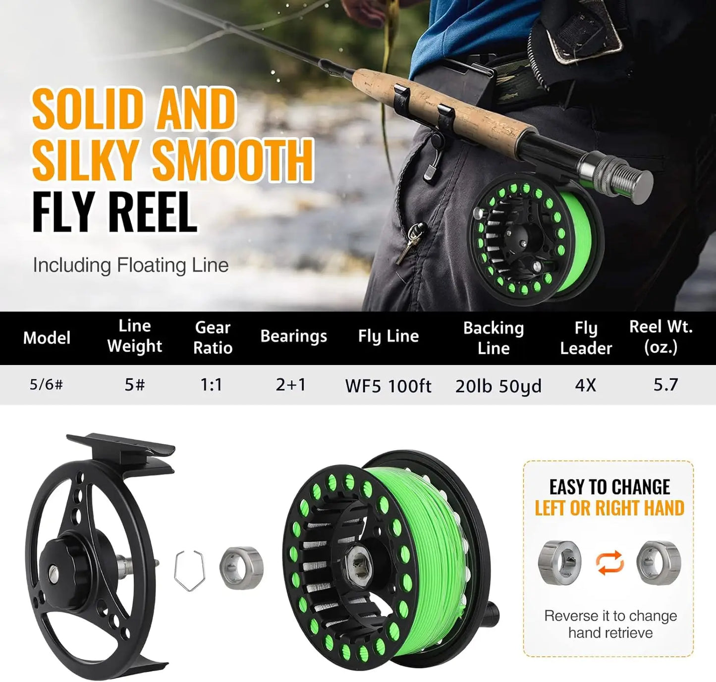 Complete Fly Fishing Starter Kit with 4-Piece Graphite Rod, Reel, Flies & Bag - Lightweight Portable
