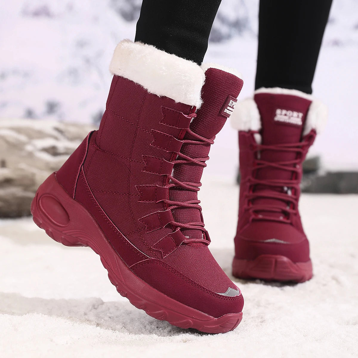 New Winter Women Boots High Quality Warm Snow Boots Lace-up Comfortable Ankle Boots Outdoor Waterproof Hiking Boots Size 36-43
