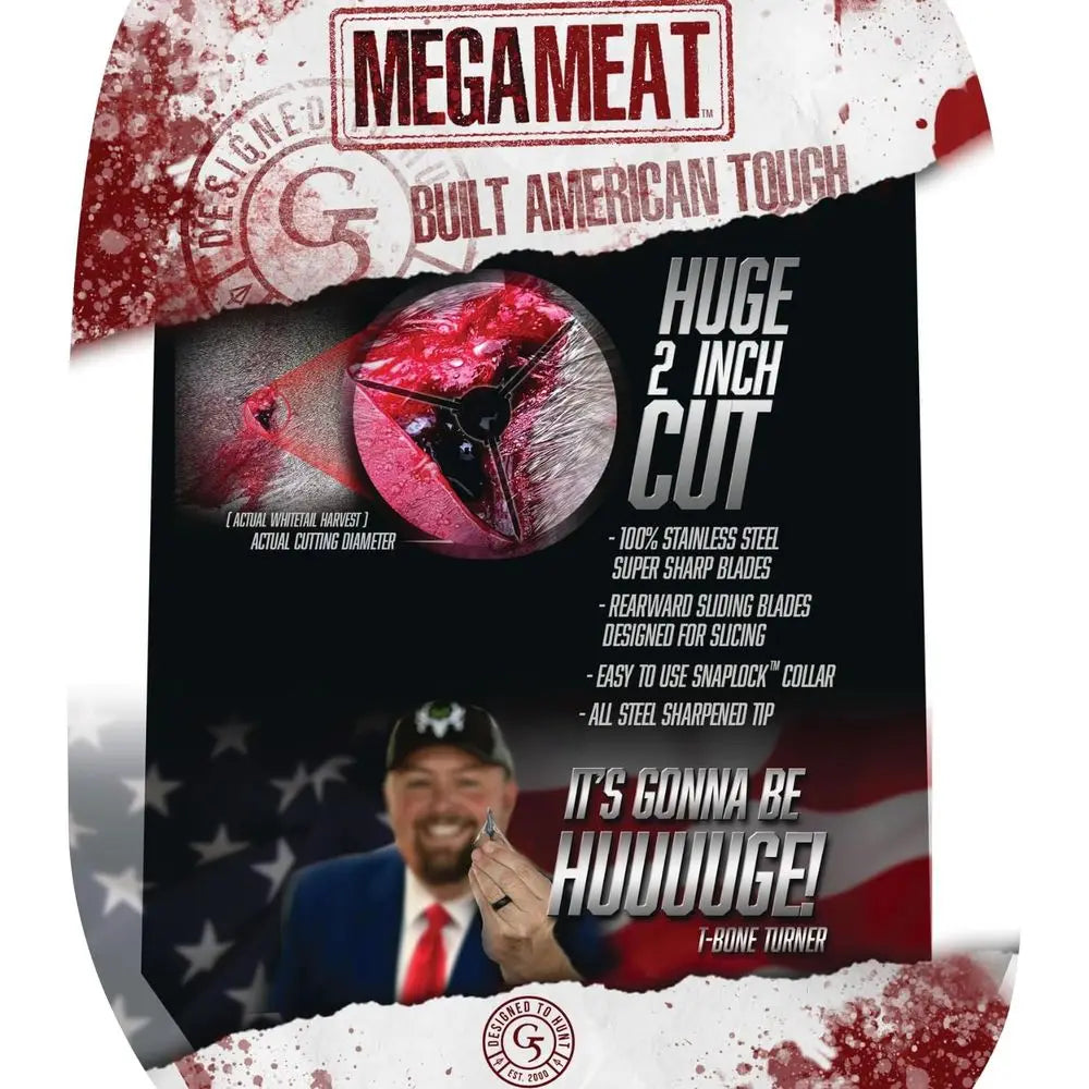G5 Megameat 3-Blade Expandable Broadheads | 3-Pack | 100/125 Grains | Razor Sharp 2" Cutting Diameter Mechanical Blades | Screw