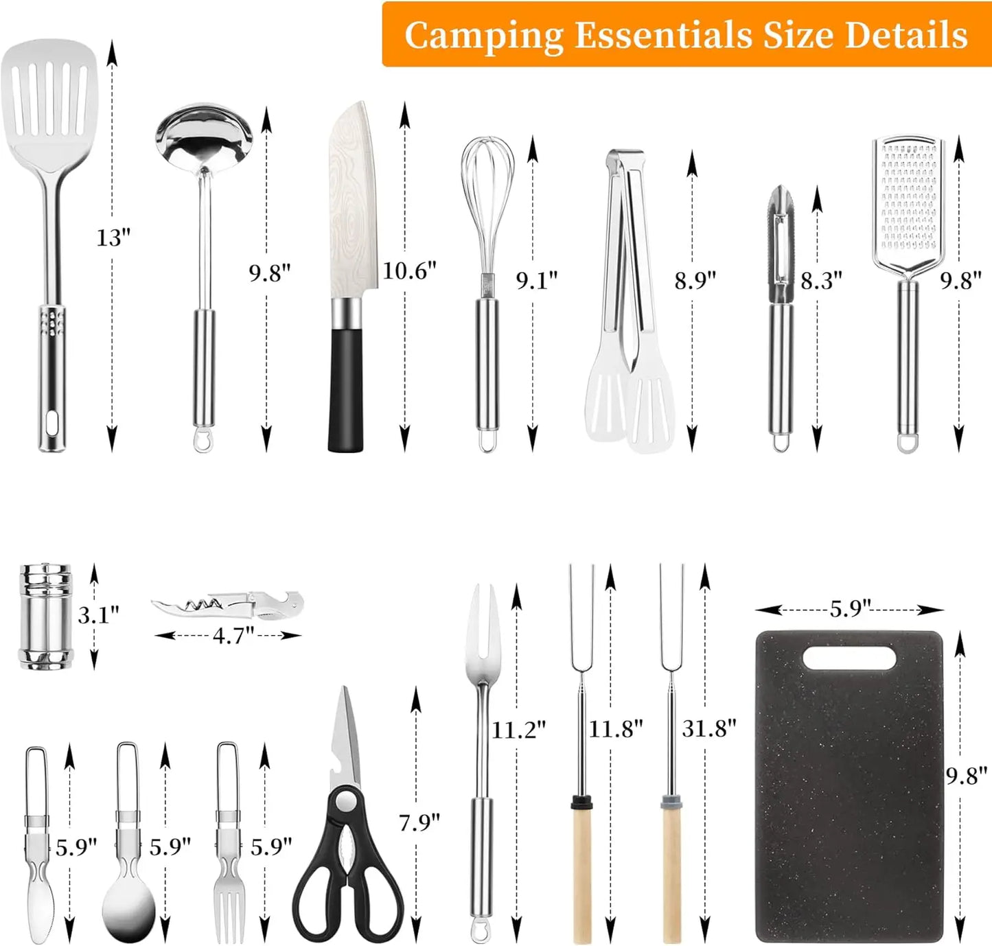 Stainless Steel Camping Cooking Utensils Set, Portable BBQ Grill Tools for Travel Picnic RV