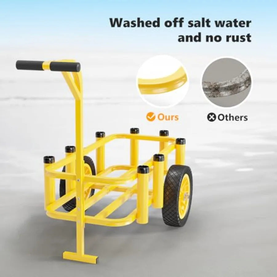 Fishing Cart for Surf and Beach Use with 12 Large No-Flat Airless Tires Durable Beach Buggy Design Supports Up to 250 lbs Load