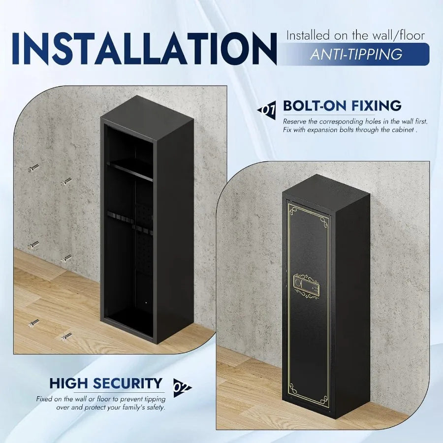 Biometric gun cabinet for rifles and pistols with fingerprint recognition secure long gun locker for home use with removable sh