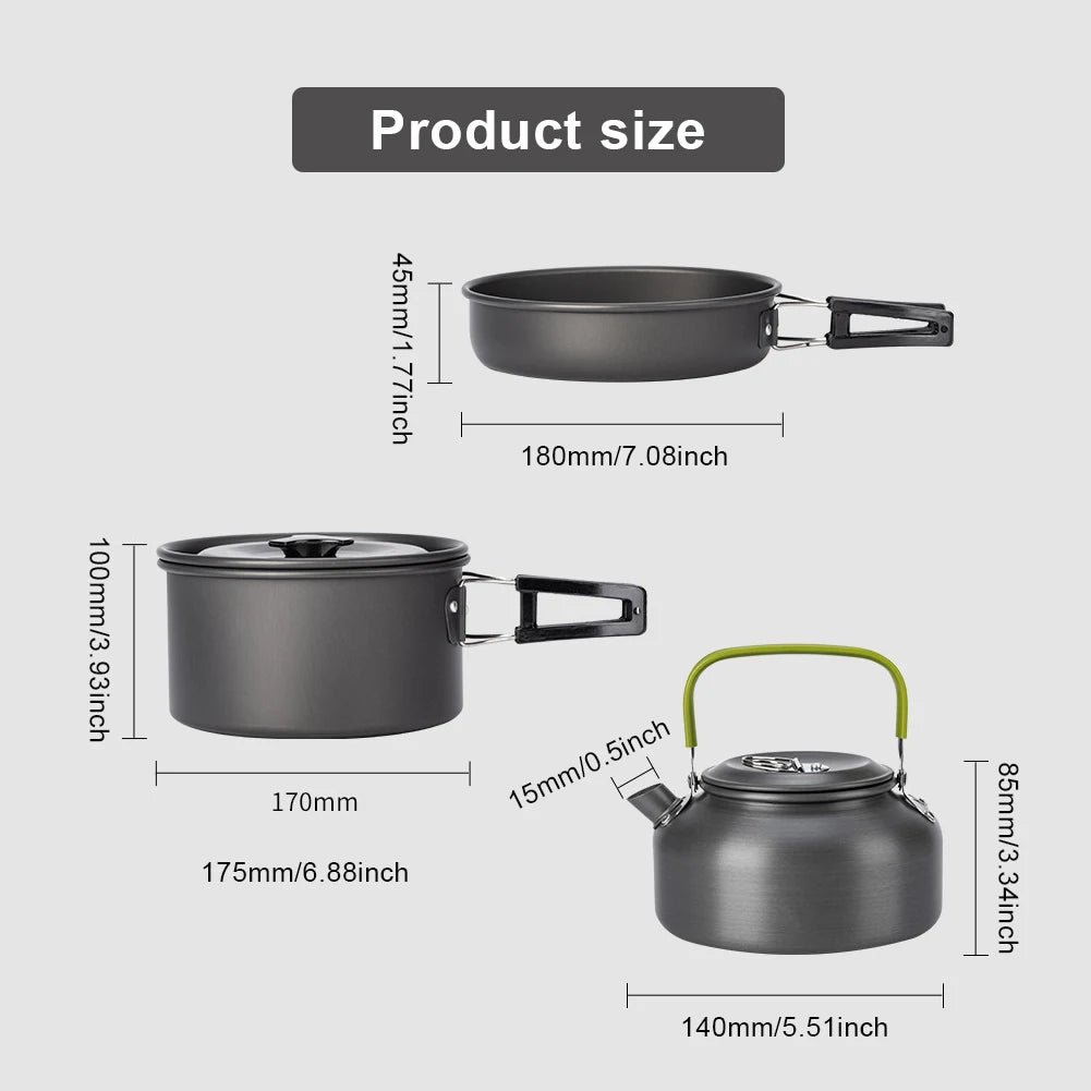 3PCS Outdoor Camping Pot Set 2-3 Person Outdoor Cookset Cooking Kit with Mesh Bag for Camping Backpacking Outdoor Cooking Picnic