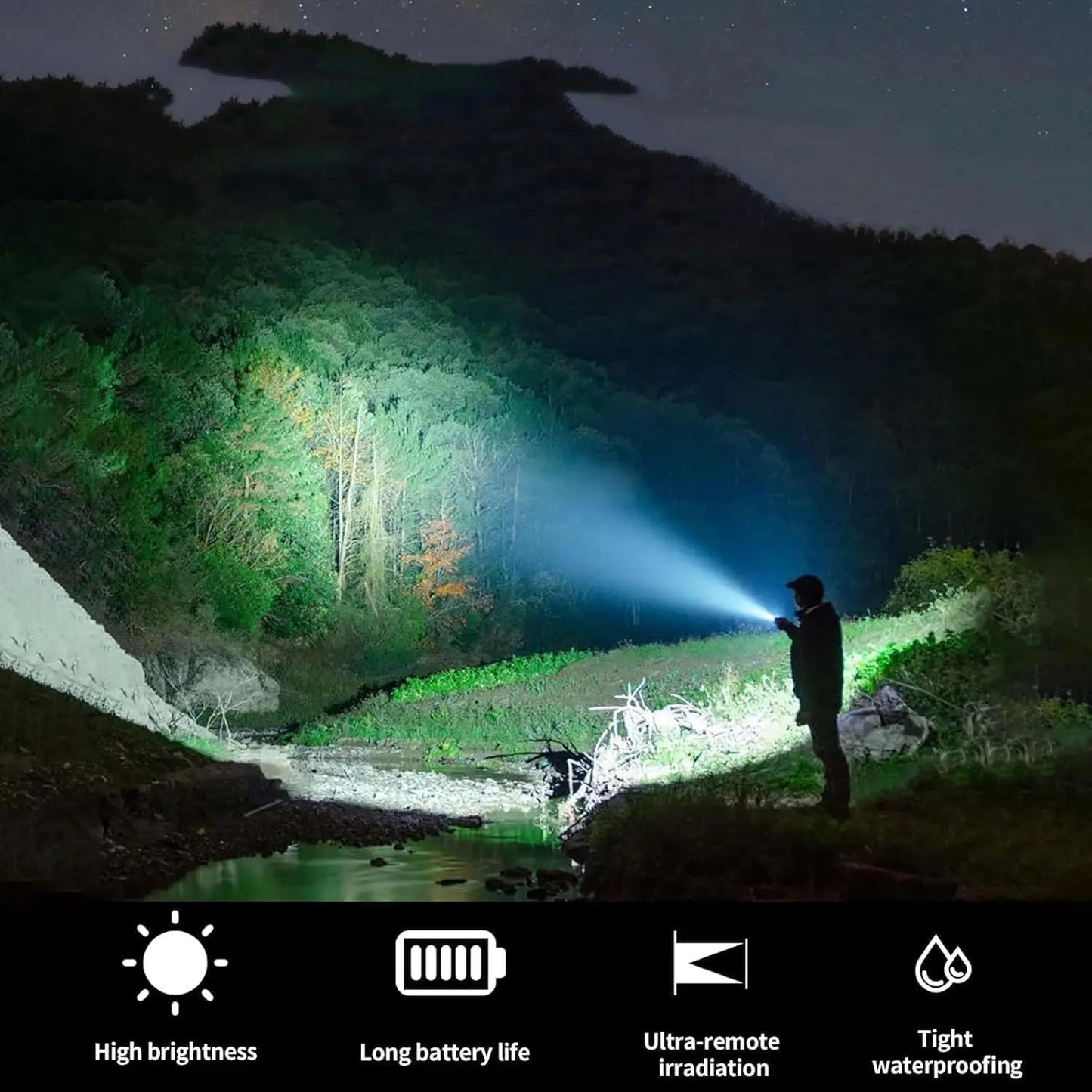 3-Cell D Battery LED Flashlight, Aluminum Alloy, Rugged Outdoor Torch (2 Pack)