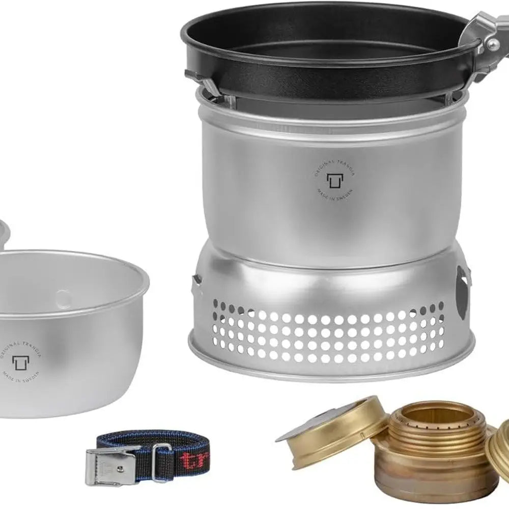 - 27-4 Ultralight Camping Cookset | Includes: Alcohol Stove, 2 Pots, Kettle, Non-Stick Frypan, Upper & Lower Windshield, Pot Gri