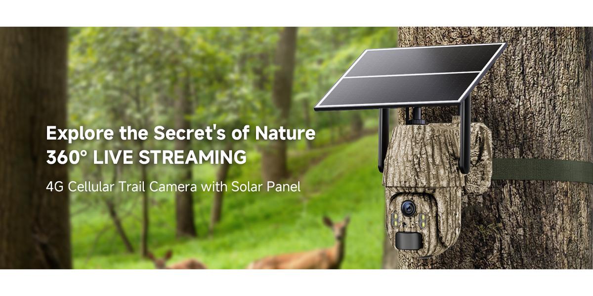 2 Pack 4G LTE Cellular Trail Cameras, Supports Cellular Data Plan, 360°Full View Live Video, 2K HD Game Camera with Solar Power,