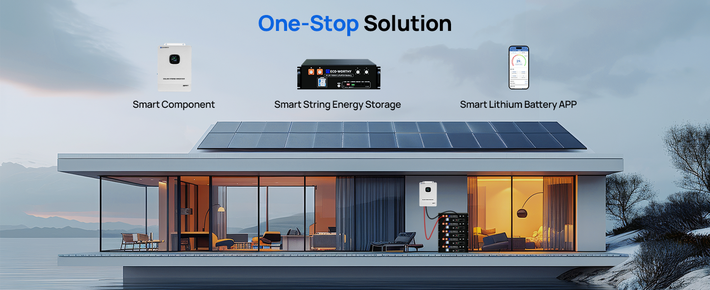 ECO-WORTHY Home Backup Power 6PCS 30.72kwh 48V 100AhLiFePO4 Lithium Battery +10KW 48V Off-grid Inverter for Solar Energy
