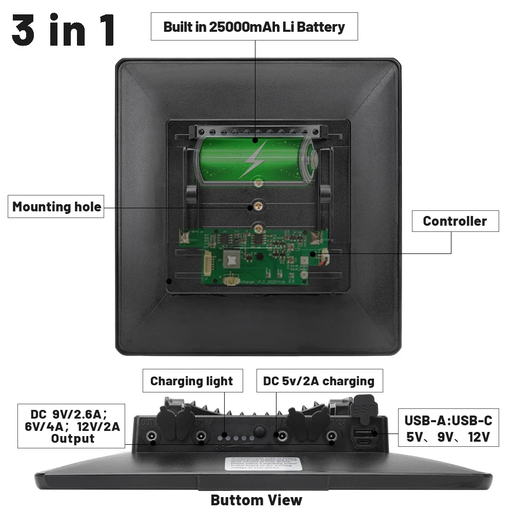 Trail Camera 12V/2A Solar Panel Built-in 25000mAh Capacity Solar Charger Kit IP66 Waterproof Hunting Accessory for Deer Feeder