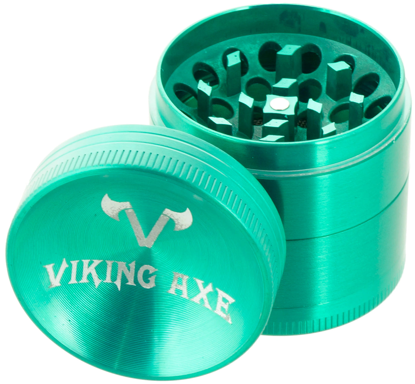 1.5" Sunken VIKING AXE Gunmetal Grinder 4 Piece Spice Gift Box Green Color