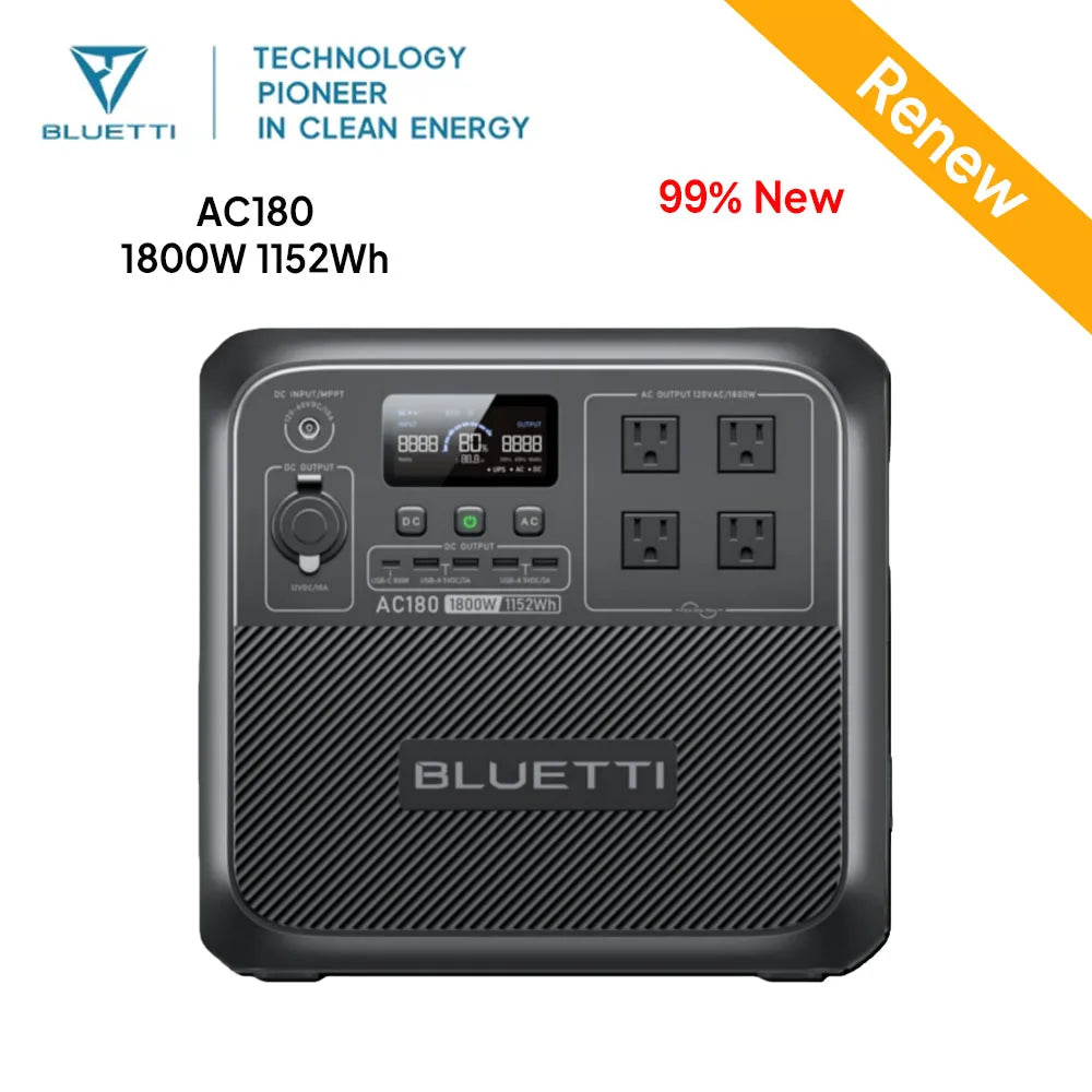 【RENEW】BLUETTI AC180 Solar Portable Power Station 1800W 1152Wh Smart Generator Get Unstoppable Power for Outdoor Adventures