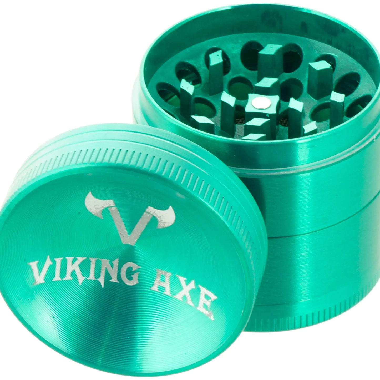 1.5" Sunken VIKING AXE Gunmetal Grinder 4 Piece Spice Gift Box Green Color