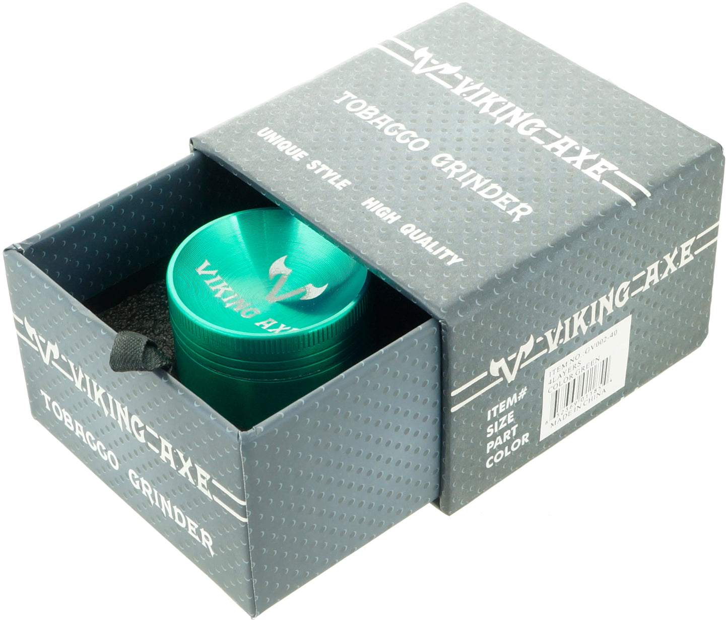 1.5" Sunken VIKING AXE Gunmetal Grinder 4 Piece Spice Gift Box Green Color