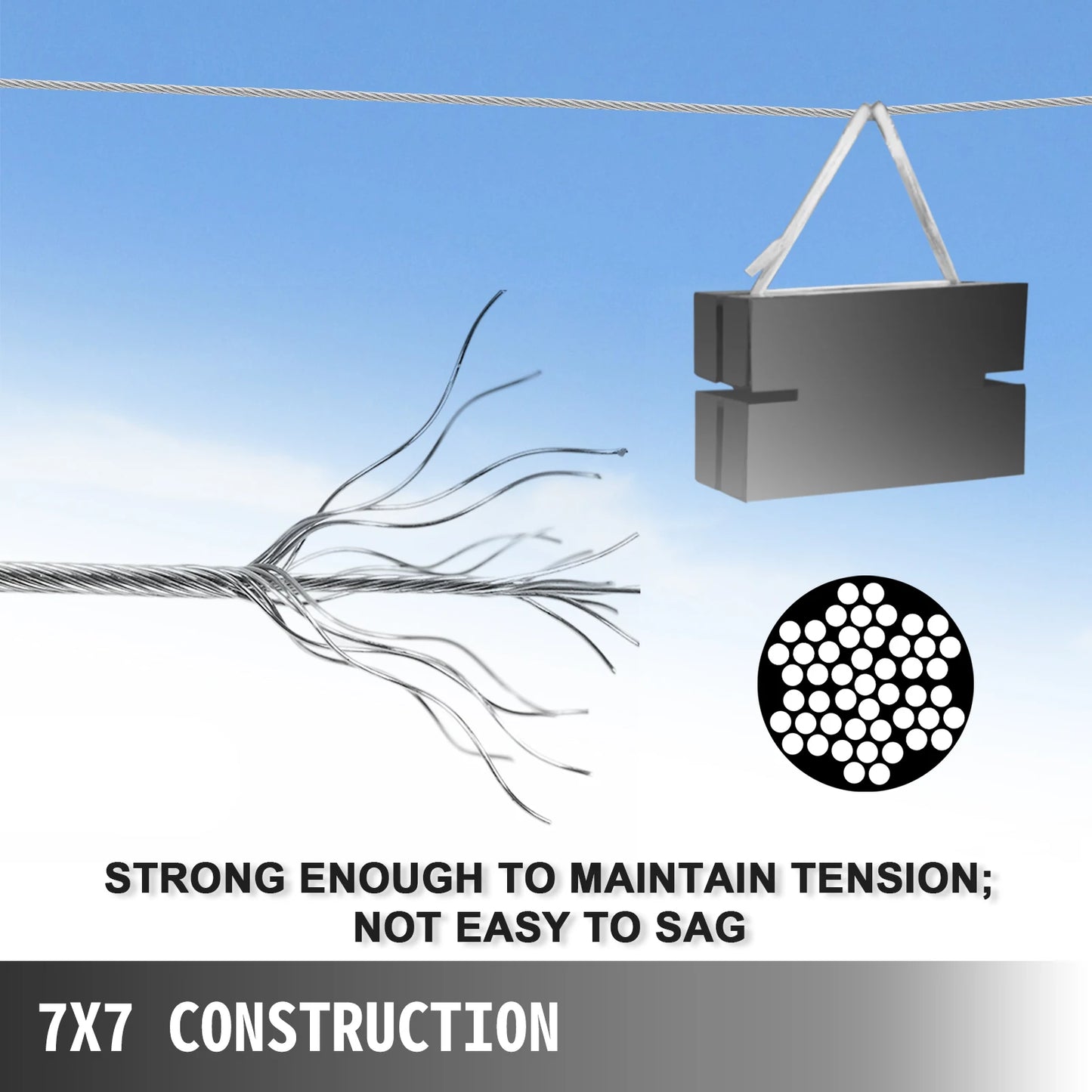 SucceBuy 152M/500Ft Wire Rope 316 Stainless Steel Strong Tension Soft Fishing Lifting Cable 7*7 Clothesline 1.5MM-3.2MM Diameter