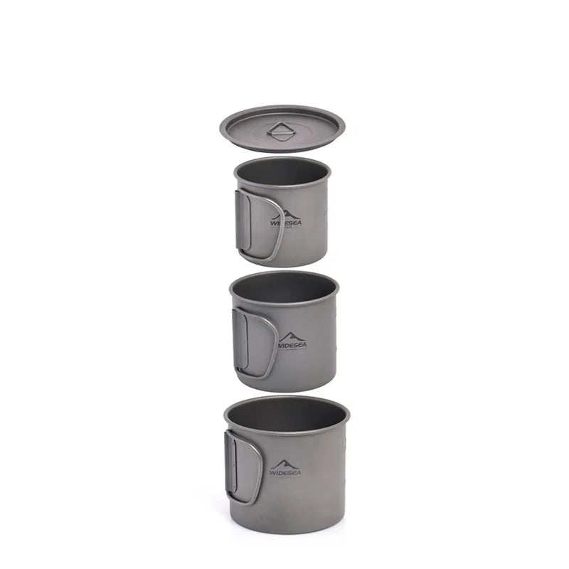 Widesea Camping Mug Titanium Cup Tourist Tableware Picnic Utensils Outdoor Kitchen Equipment Travel Cooking Set Cookware Hiking