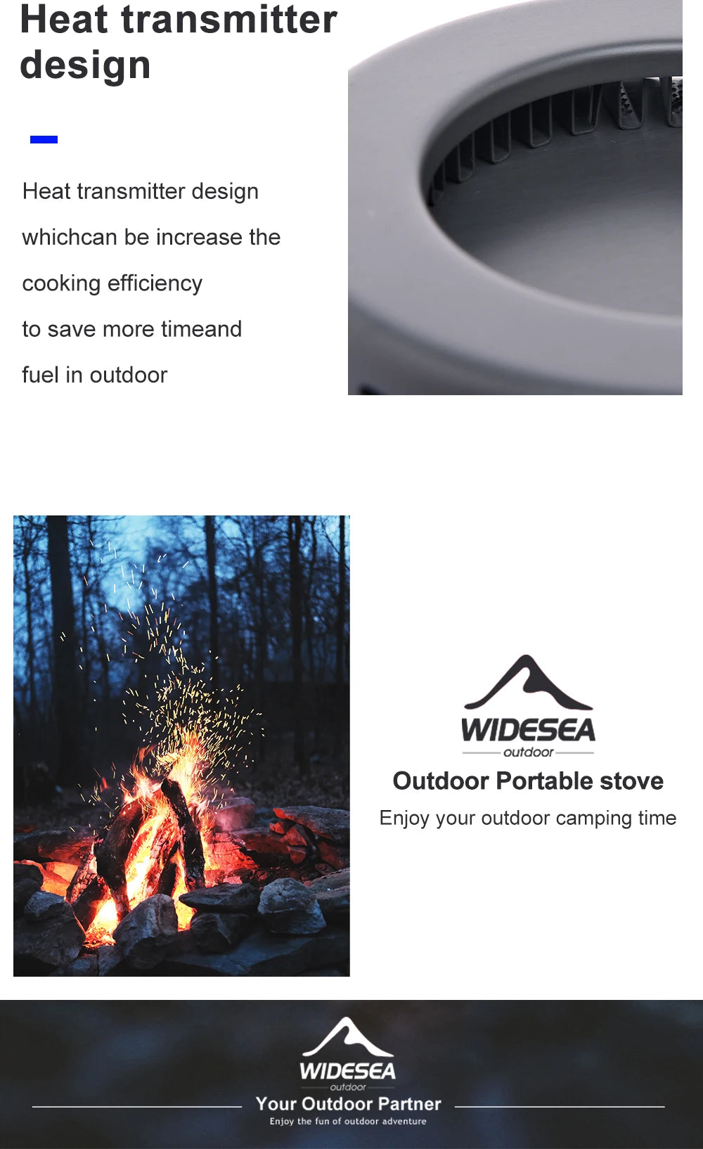 Widesea Camping 1.3L 2.3L Cookware Outdoor Cooking Set Heat Cooker Travel Tableware Pot Kettle Tourist Kitchen Utensil Equipment