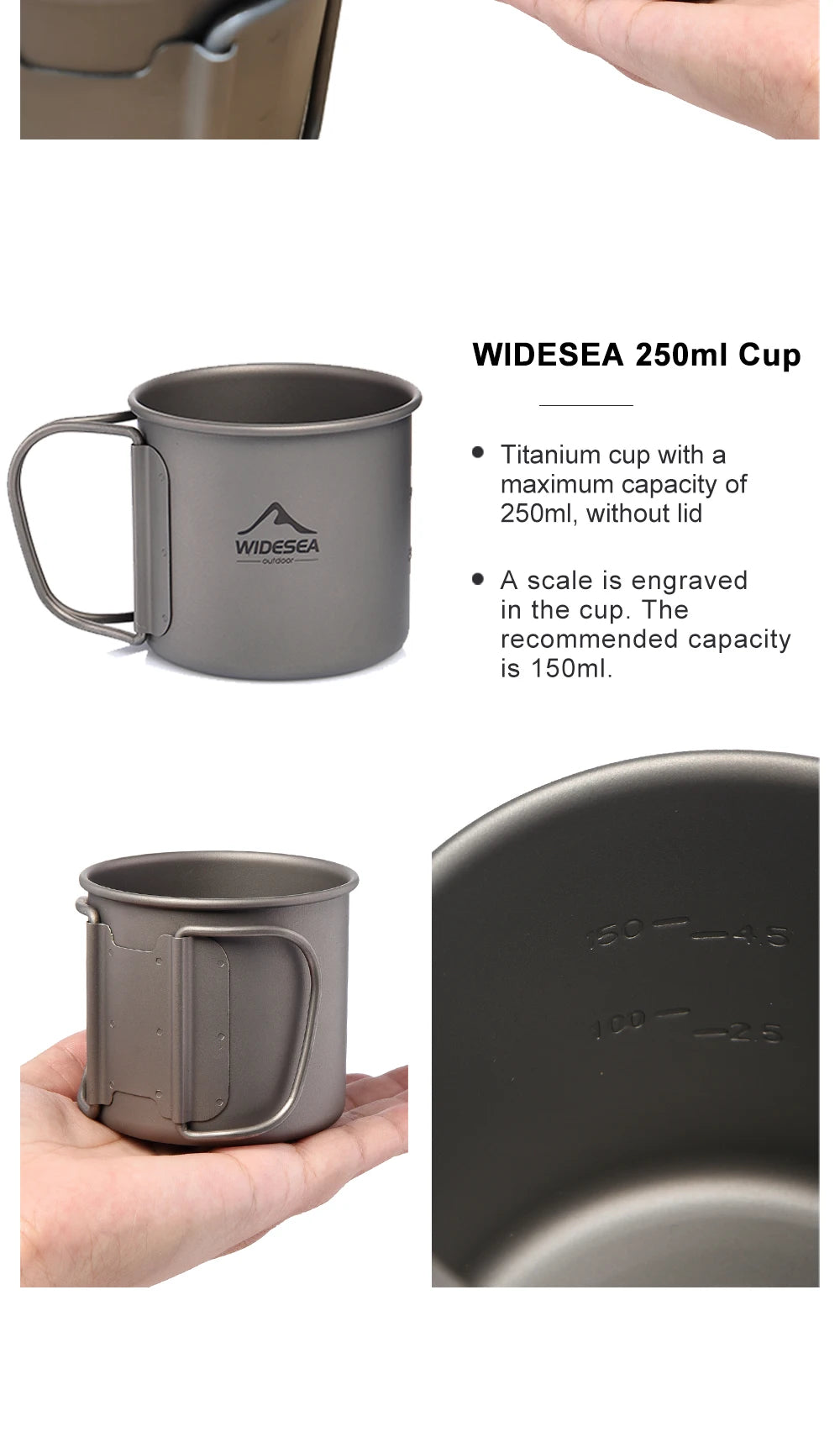 Widesea Camping Mug Titanium Cup Tourist Tableware Picnic Utensils Outdoor Kitchen Equipment Travel Cooking Set Cookware Hiking