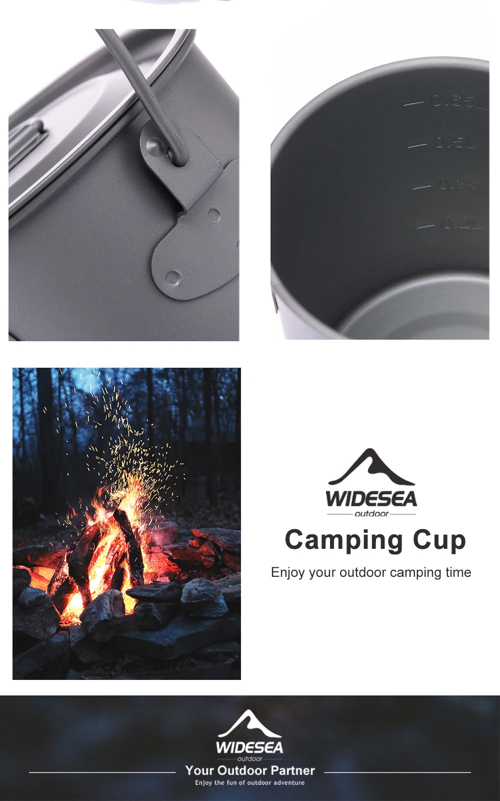 Widesea Camping Mug Titanium Cup Tourist Tableware Picnic Utensils Outdoor Kitchen Equipment Travel Cooking Set Cookware Hiking