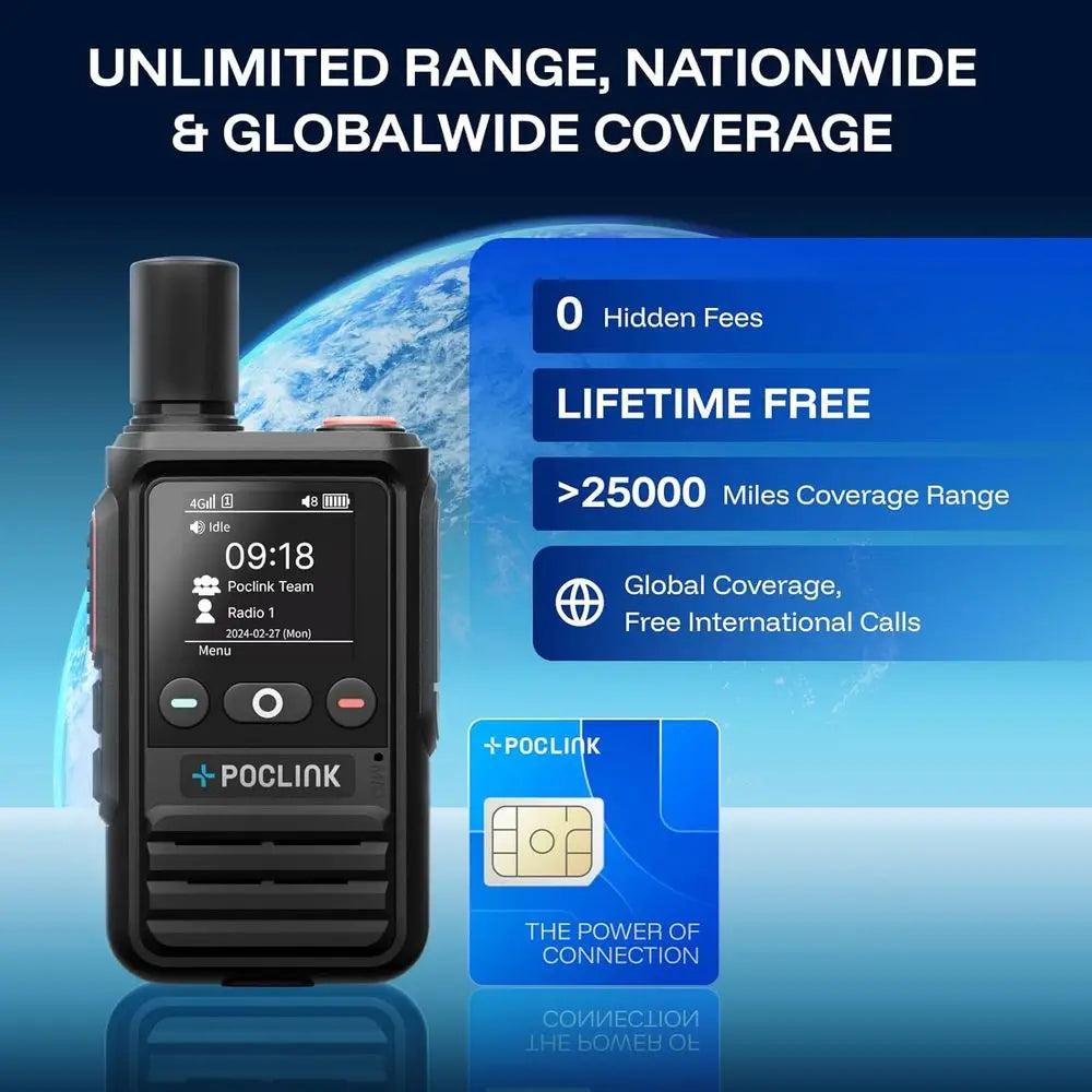 Lifetime Free Global Walkie Talkies Long Range, 4G LTE Unlimited Range POC Two-Way Radios with Bluetooth & APP, Rechargeable Wal
