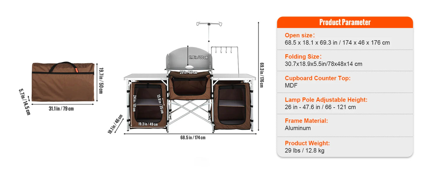 SucceBuy Camping Kitchen Table Cabinet Folding Cooking Storage Rack X-Shaped Aluminum Alloy Bracket for BBQ Picnic Garden Table