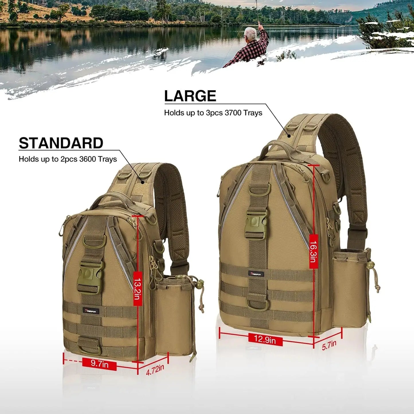 PiscifunFishing Tackle Backpack with Rod & Gear Holder, Lightweight Outdoor Water-Resistant Fishing Shoulder Storage Bag
