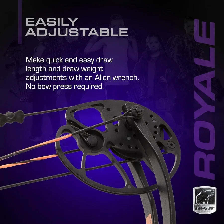 Bear Archery Royale Ready to Hunt Compound Bow Package for Adults and Youth 12 - 27 Draw Length 5-50 Lbs Draw Weight Up to 290