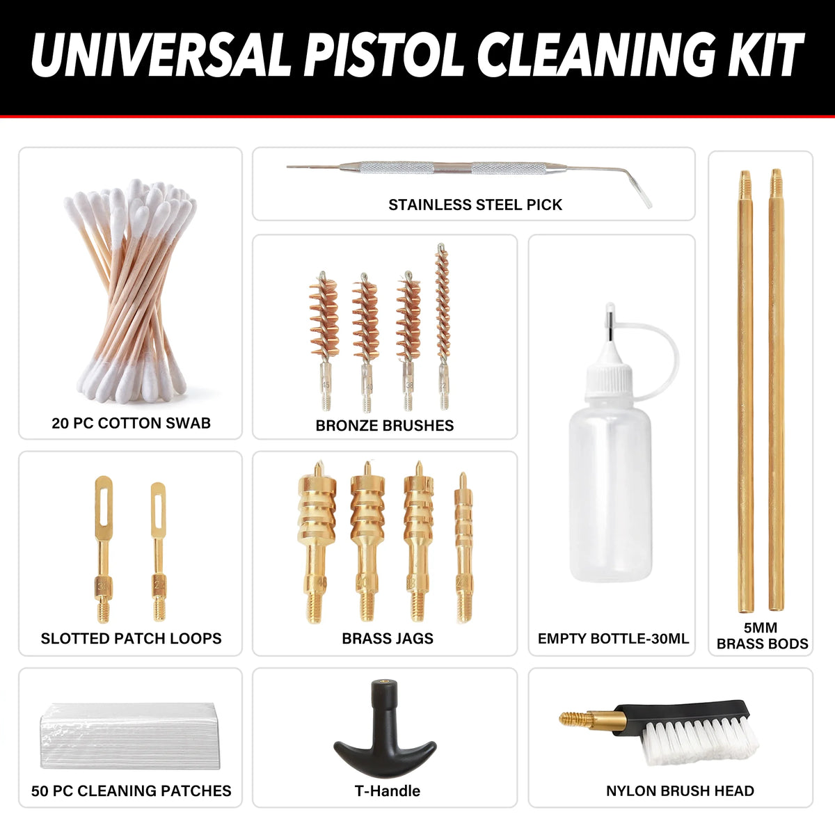 87 pcs Gun Cleaning Kit Pro Universal Handgun For .22, .357, 9mm, .38, .40, and .45 caliber handguns