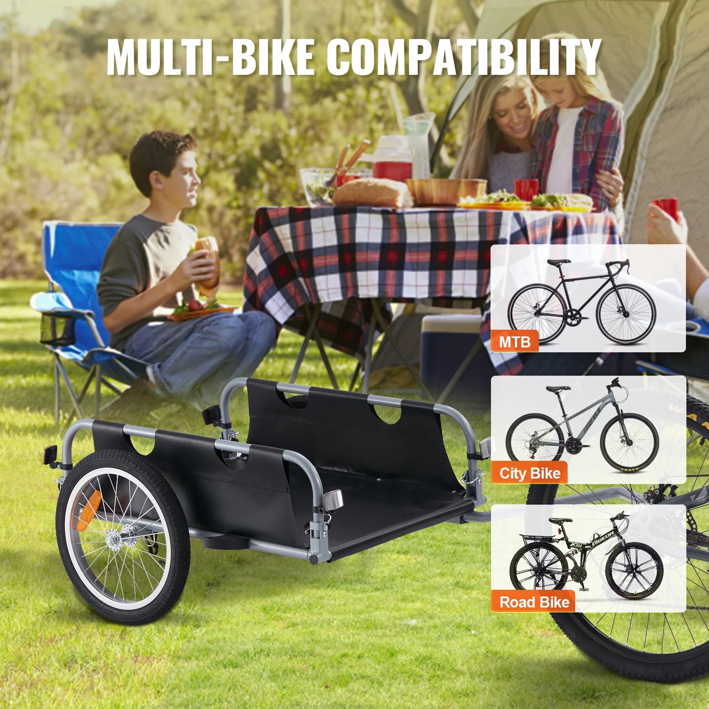 SucceBuy 100 lbs Bike Cargo Trailer Foldable Bicycle Wagon Storage Cart with 16" Wheels & Reflectors Fits 22"-28" Bike Wheels