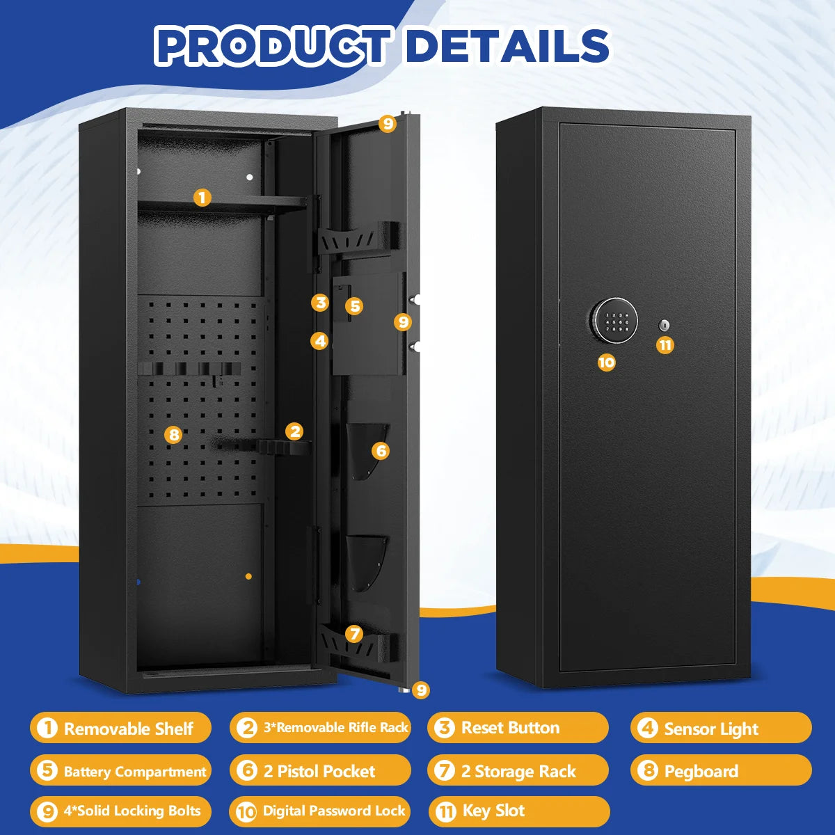 BESAFETY 10-15 Gun Cabinet, Quick Access Long Gun Safe, Rifles & Pistols, Large Unassembled Safe with Digital Board