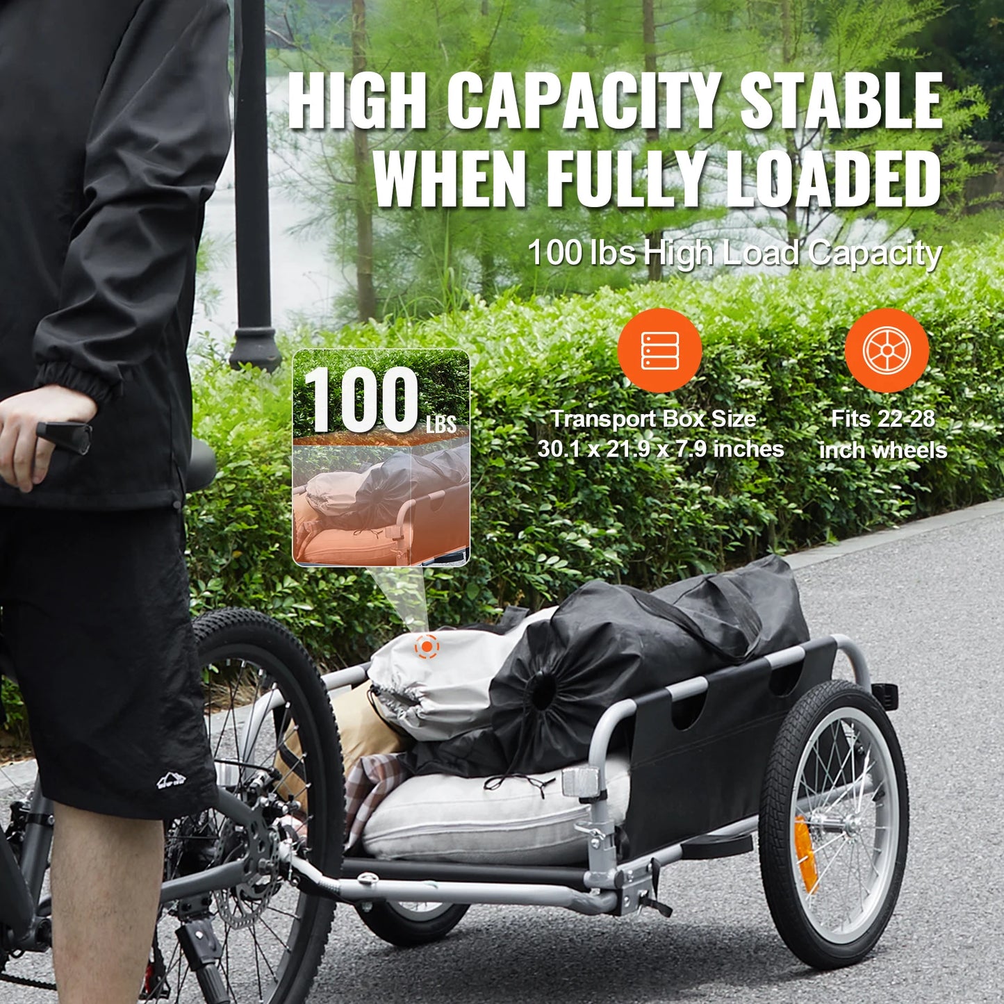 SucceBuy 100 lbs Bike Cargo Trailer Foldable Bicycle Wagon Storage Cart with 16" Wheels & Reflectors Fits 22"-28" Bike Wheels