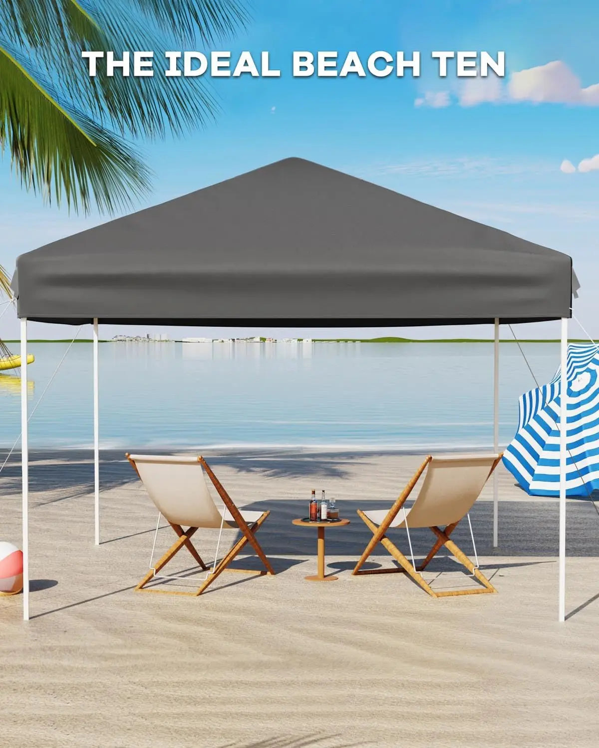 10x10 Pop Up Canopy Tent, Outdoor Tent with 3 Adjustable Height, Easy Set Up Canopy with 4 Sandbags & Carrying Bag for Camping