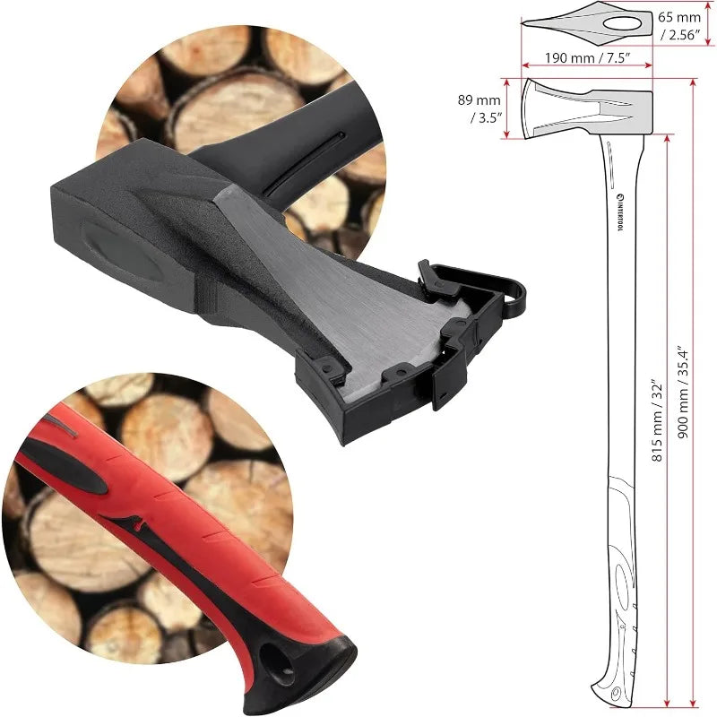 Garden Furniture  36” Splitting Axe, Wood Splitter Maul, Log Ax, Shock Absorbing Fiberglass Anti-Slip Handle with Blade Cover