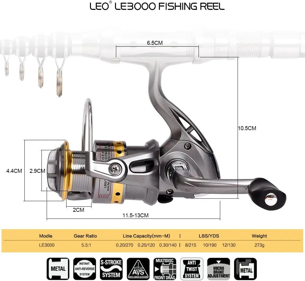2-Piece Telescopic Fishing Rod and Reel Combo with Spinning Reel, Lure Accessories, Portable Bag for Saltwater and Freshwater
