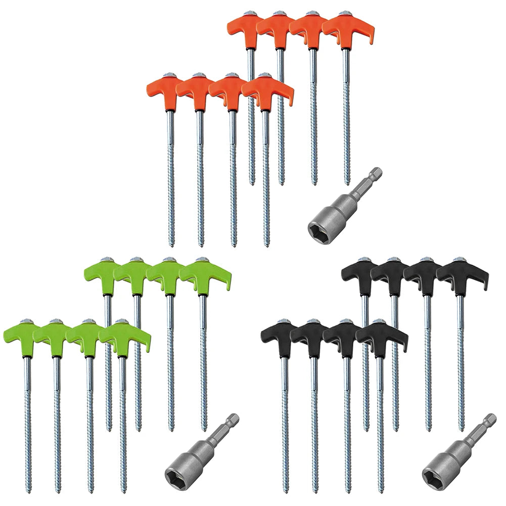 8Pcs Heavy Duty Spiral Screw with Hex Socket Stakes Tent Pile Ground Nail Anchors Fixed Pin Pegs For Outdoor Camping Tools
