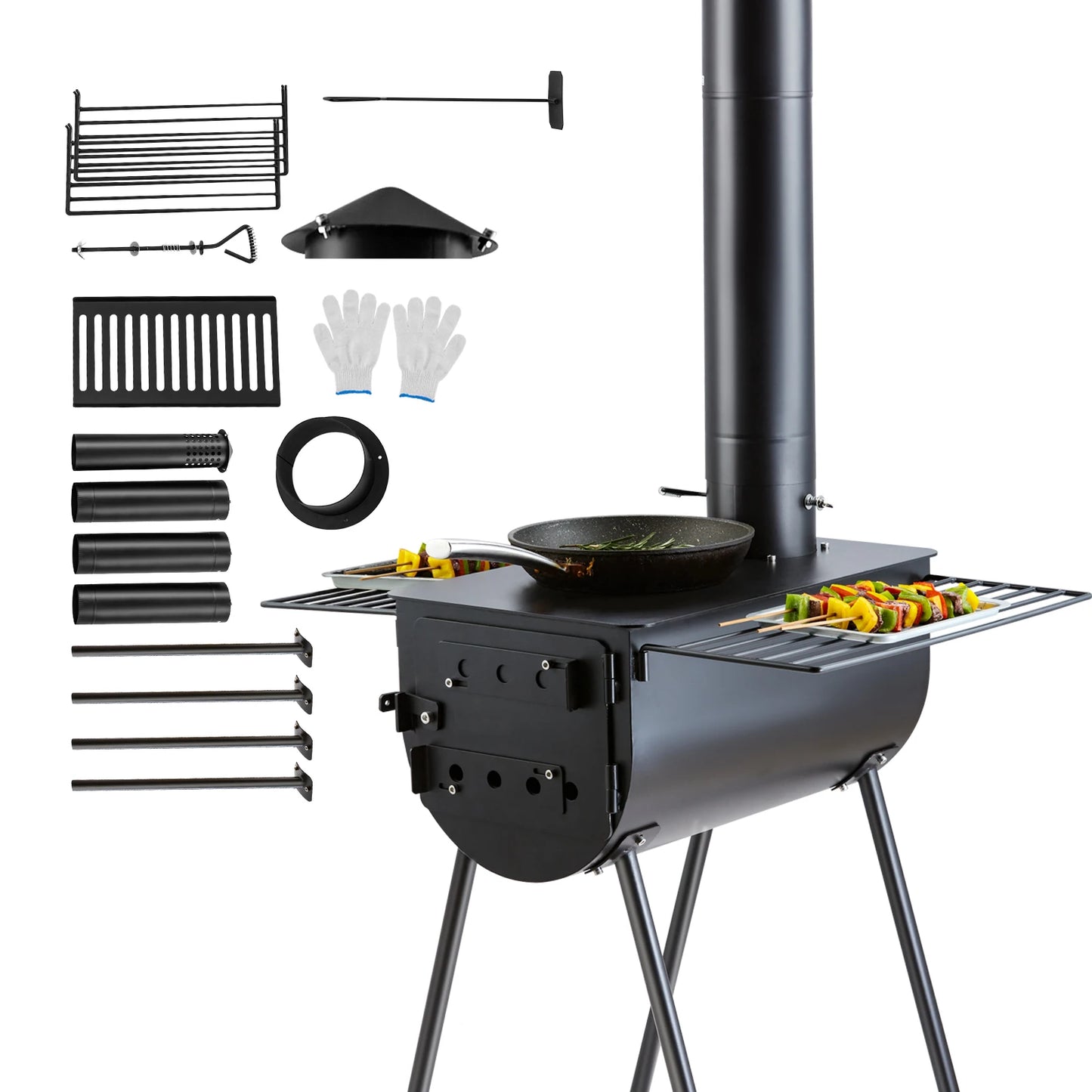 SucceBuy 118in Wood Stove Alloy Steel Camping Tent Portable Wood Burning Stove with Chimney Pipes & Gloves Hot Stove for Outdoor