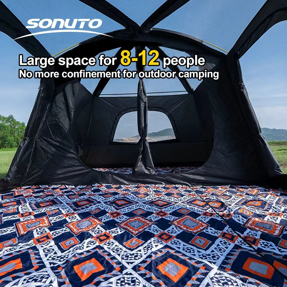 Family Camping Tent 8-12 Person 2 Room with Mosquito Net Sun Roof Instant Pop Up Windproof Large Outdoor Tent for Backyard