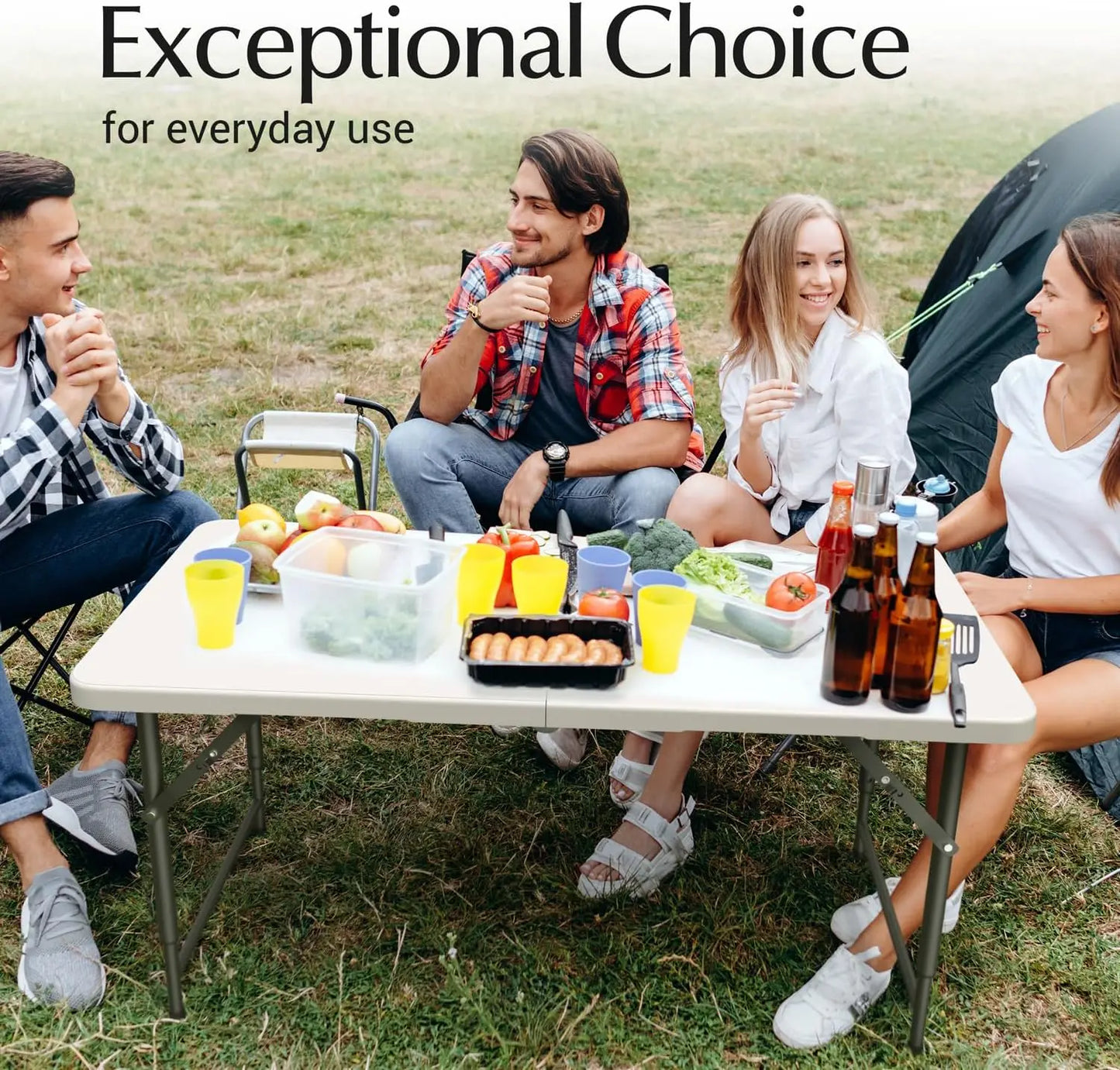 4 Feet Foldable Table Adjustable Height with Built in Handle,Steel Legs | Heavy Duty Portable | Perfect for Party,Dining,Wedding