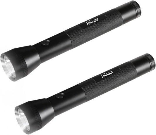 3-Cell D Battery LED Flashlight, Aluminum Alloy, Rugged Outdoor Torch (2 Pack)