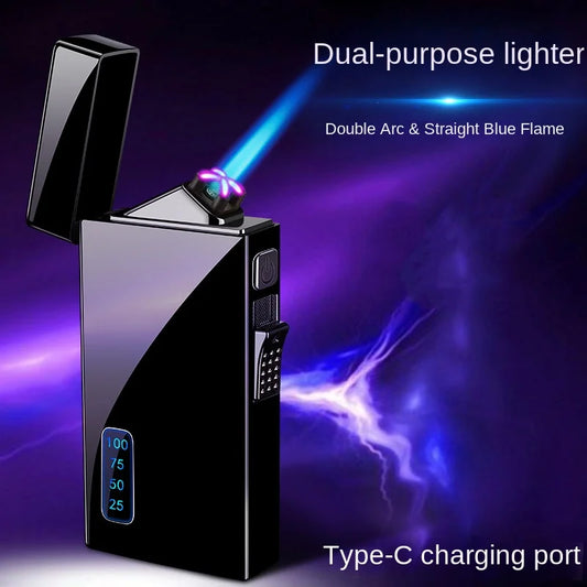 Double Purpose Electric Lighter Butane Gas Torch Lighter Windproof Dual Arc Lighters Smoke Cigarette Gadgets for Men Gifts Box