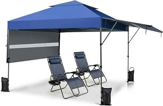 10x17.6 Ft Pop Up Canopy with Adjustable Dual Awnings,with 8 Stakes, 4 Ropes, 4 Sand Bags, Wheeled, 2 Tier Outdoor Canopy Tent
