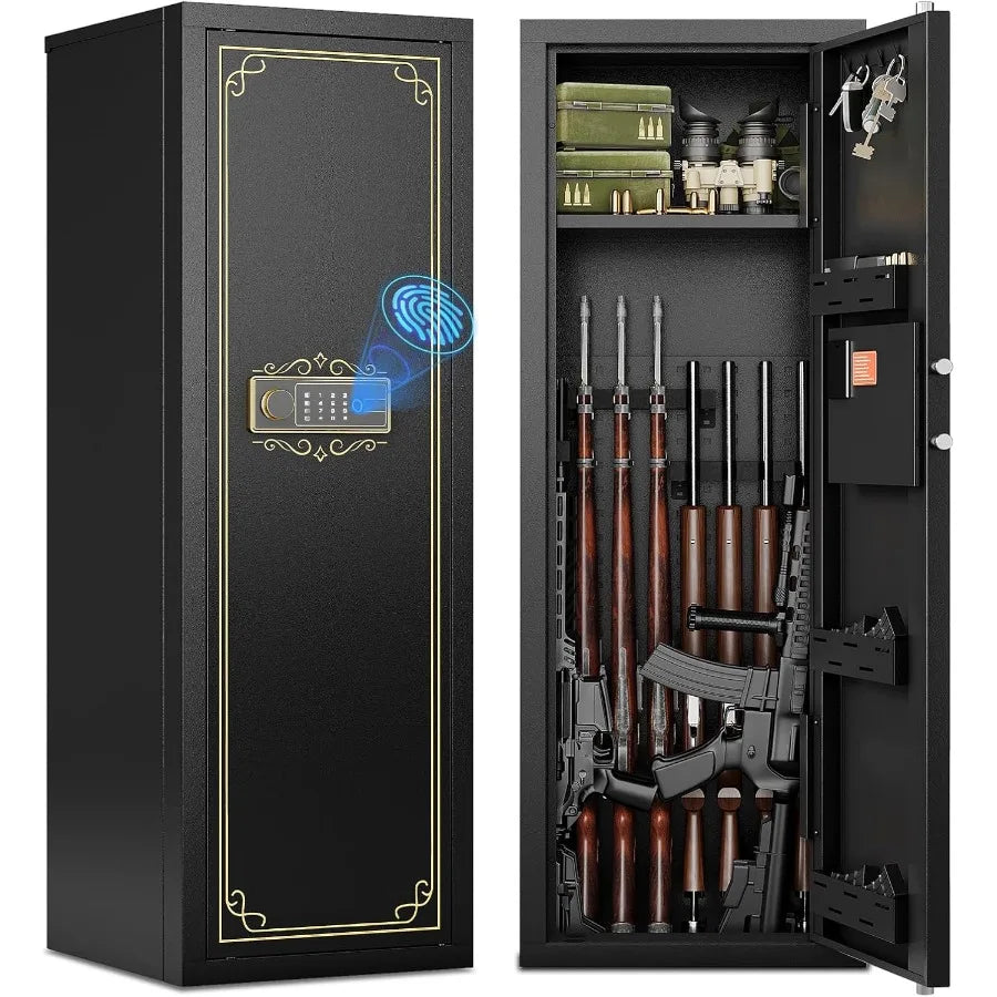 Biometric gun cabinet for rifles and pistols with fingerprint recognition secure long gun locker for home use with removable sh