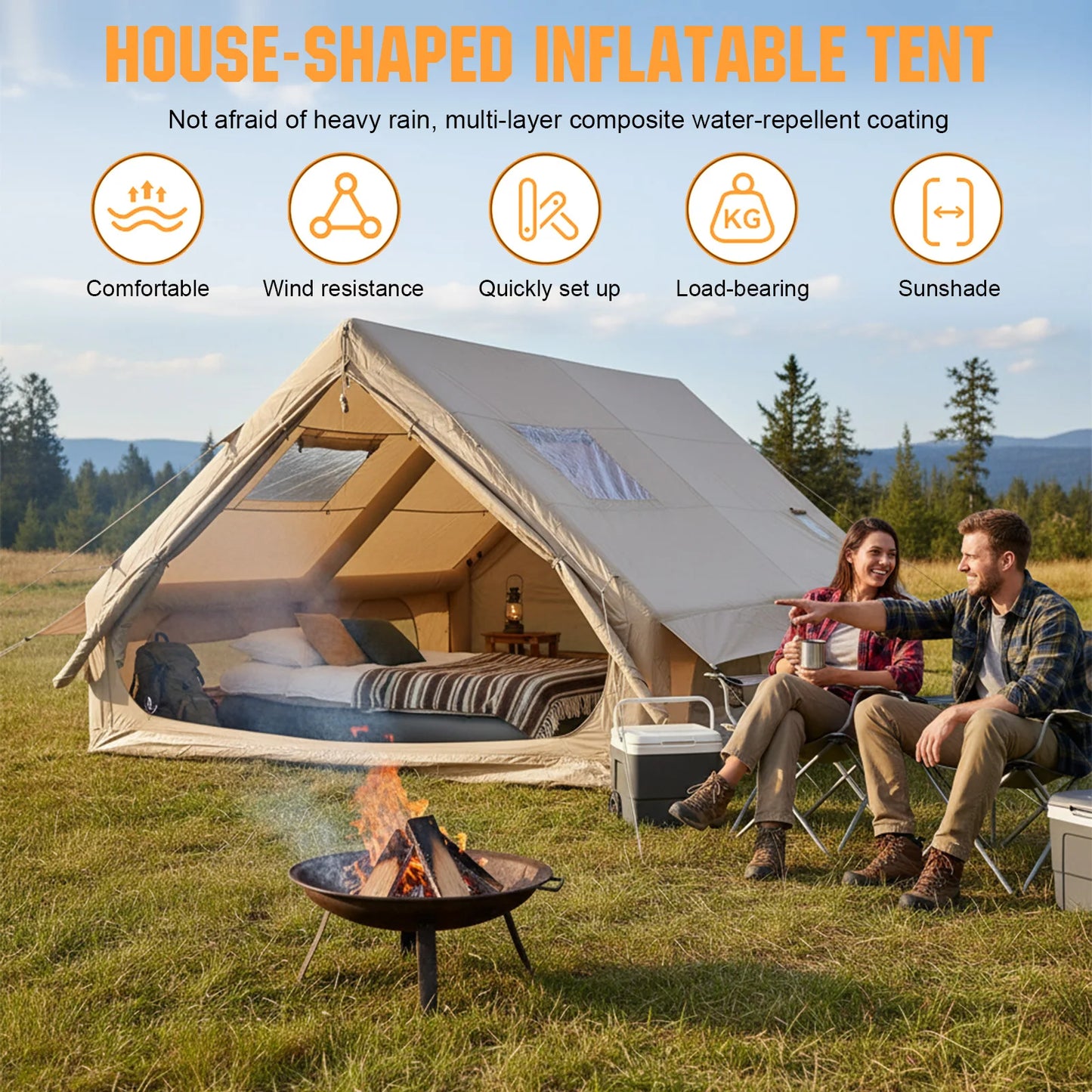 4 Season Big House with Mesh Windows & Pump Moisture Proof Pad Tents 130 Square Feets with Stove Jack for Outdoor Hiking Camping