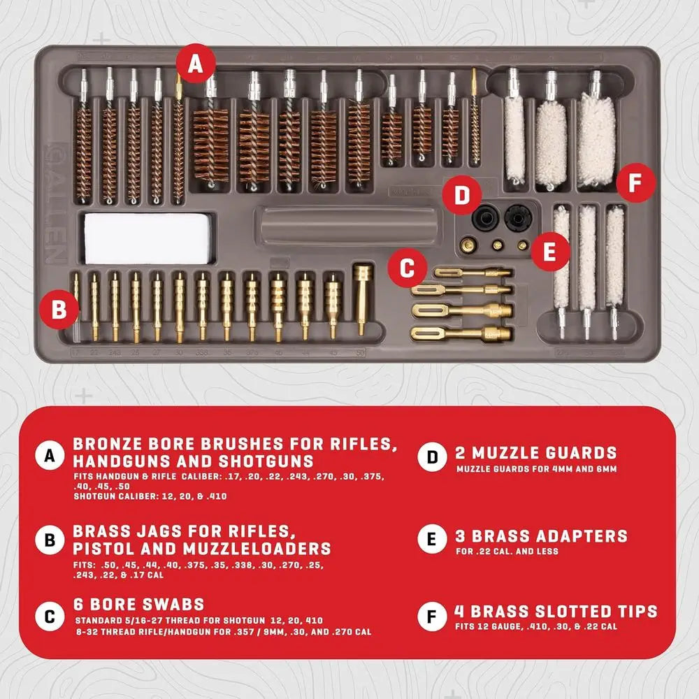 Allen Company Universal Gun Cleaning Kit and Tool Box - Rifle, Shotgun, and Handgun Cleaner - 65-Piece - Firearm Accessories for