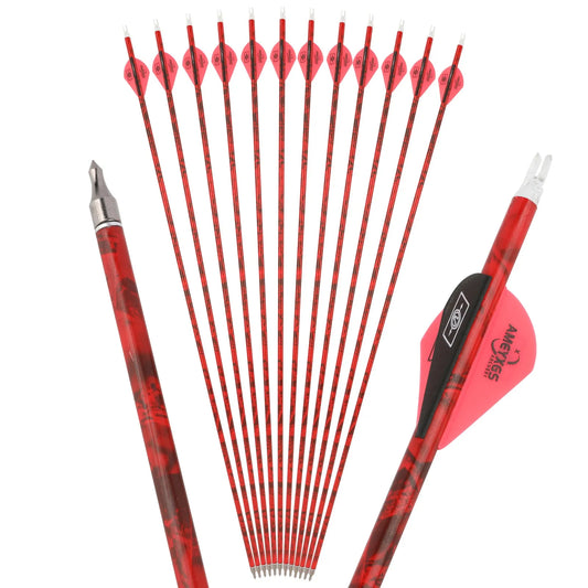12X 30" Archery Carbon Arrows SP500 Screw Arrowhead Vanes Shooting Hunting Recurve Compound Bow Hunting Target Practice