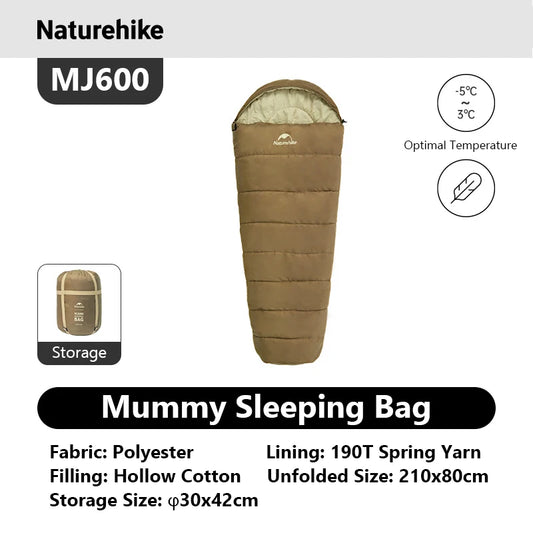 Naturehike Mummy Sleeping Bags MJ300/MJ600 Cotton Camping Adults Sleeping Bag Ultra Winter Warm Mummy Sleeping Bag Indoor